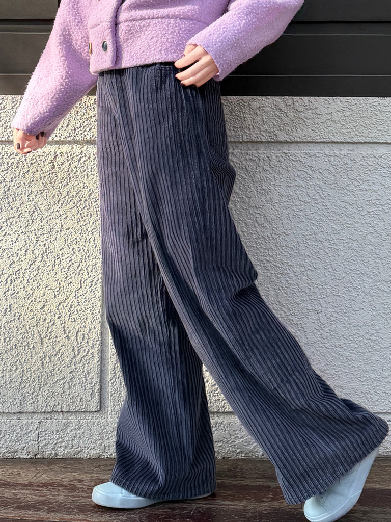 Surprise Sale! Mystic Navy Cotton Blend Corduroy Wide-Leg Trousers