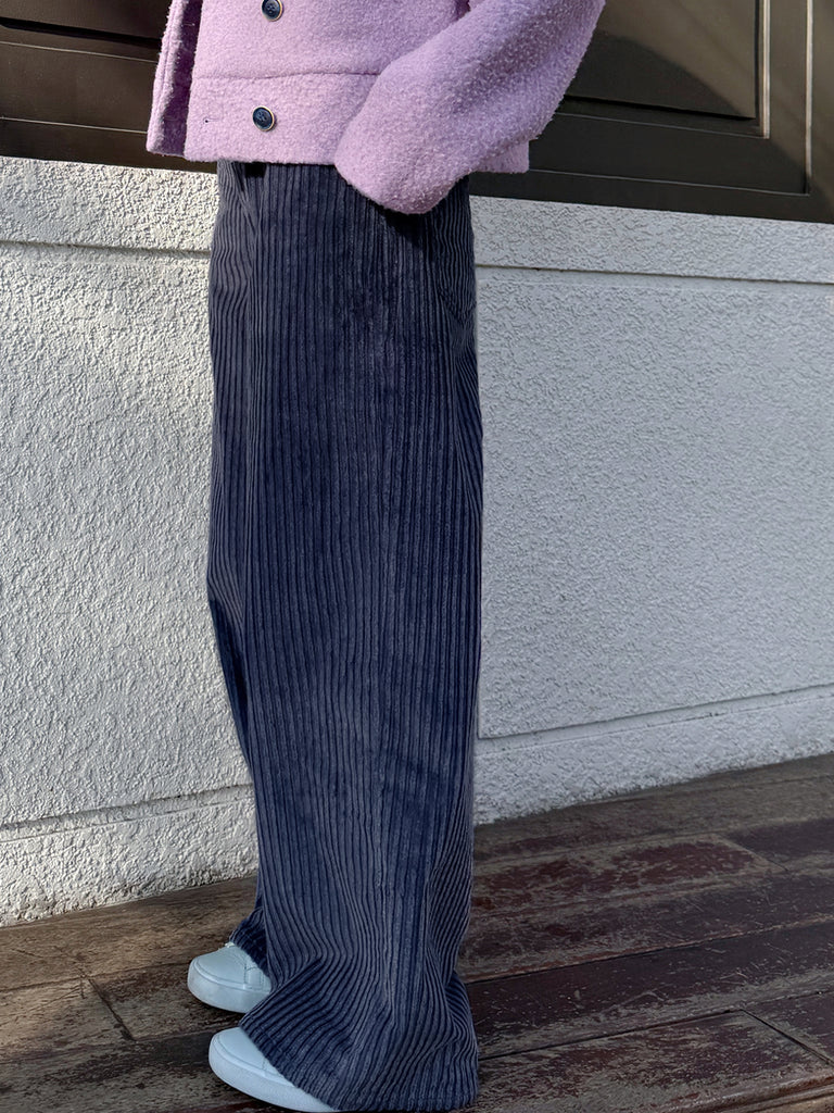 Surprise Sale! Mystic Navy Cotton Blend Corduroy Wide-Leg Trousers