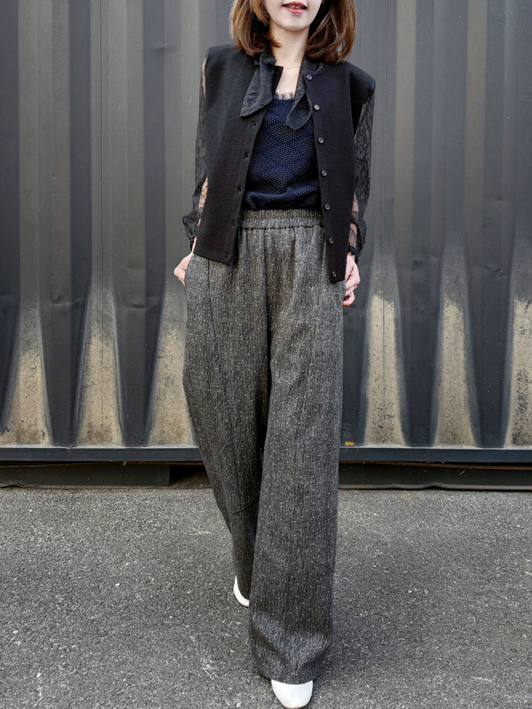 Black Elastic Waist Structured Barrel-Leg Studded Jeans