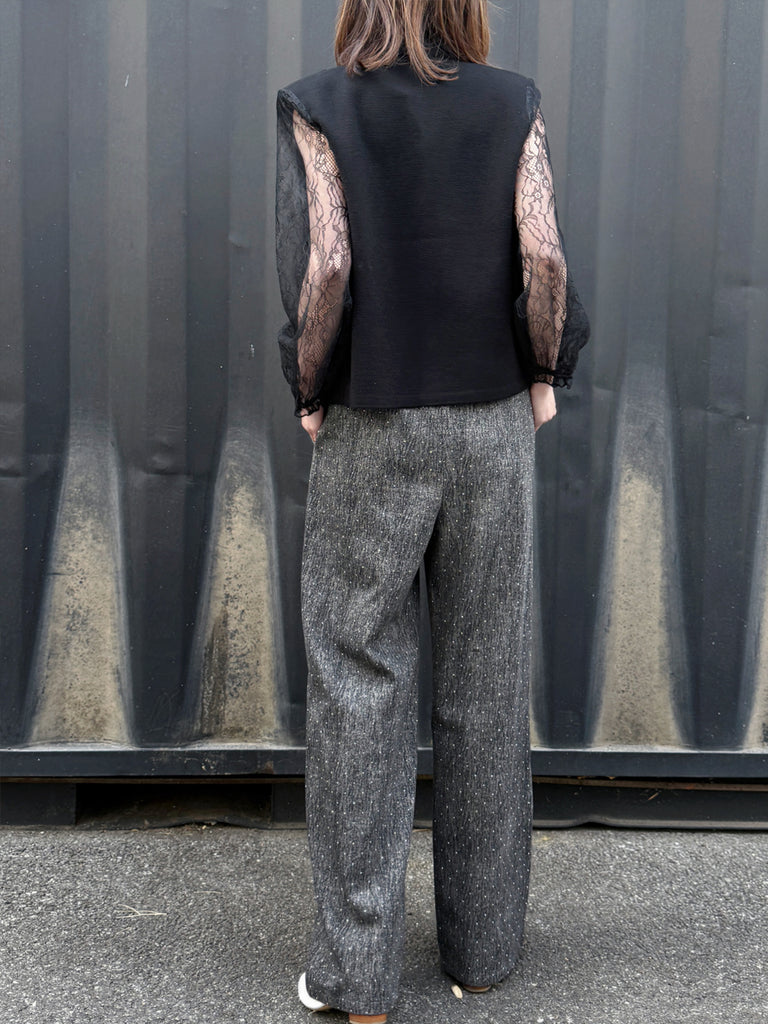 Black Elastic Waist Structured Barrel-Leg Studded Jeans