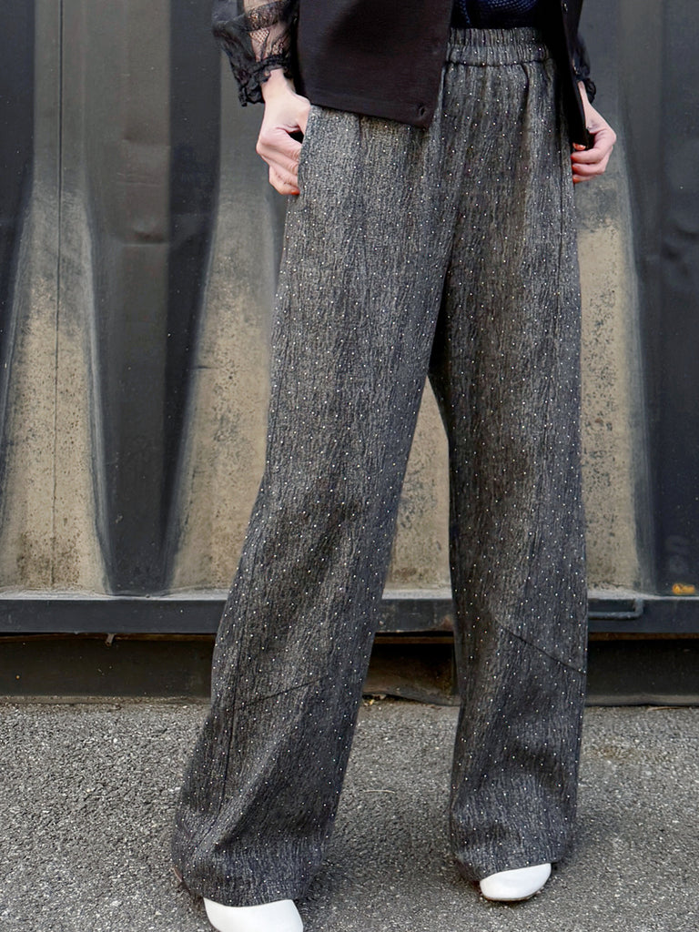 Black Elastic Waist Structured Barrel-Leg Studded Jeans