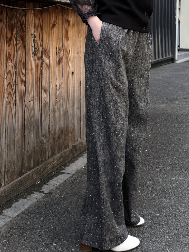 Black Elastic Waist Structured Barrel-Leg Studded Jeans