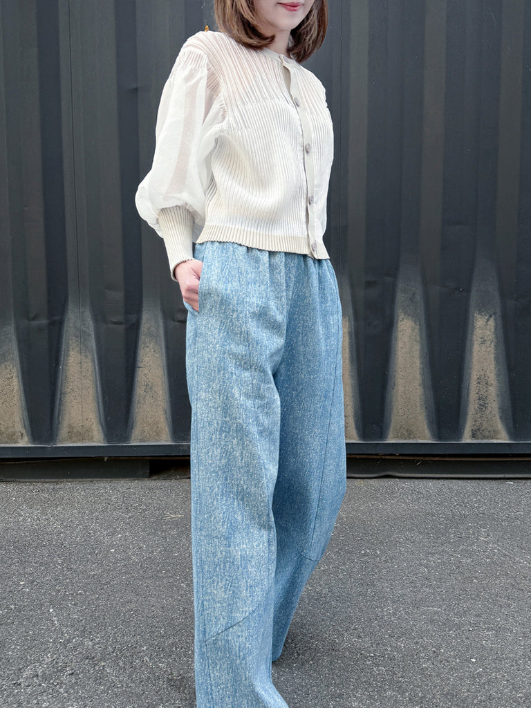 Blue Elastic Waist Structured Barrel-Leg Studded Jeans