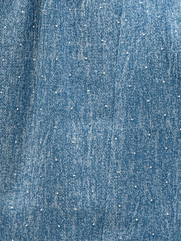 Blue Elastic Waist Structured Barrel-Leg Studded Jeans