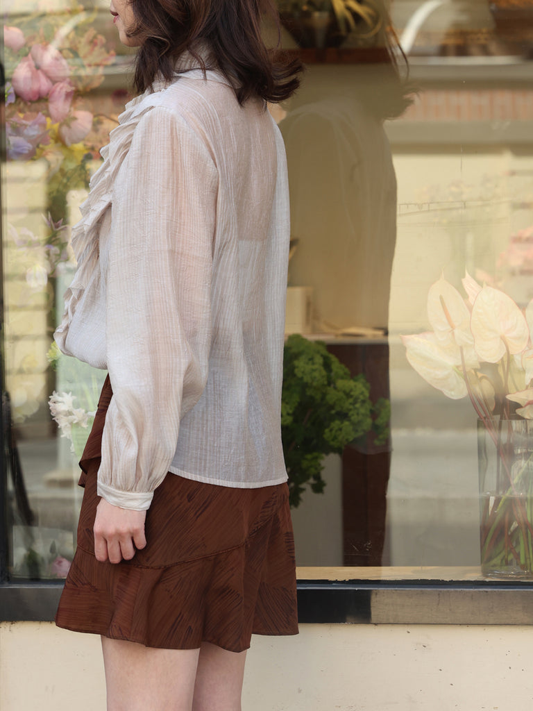 Earthy Brushstroke Tiered Ruffle Elastic Waist Short Skirt