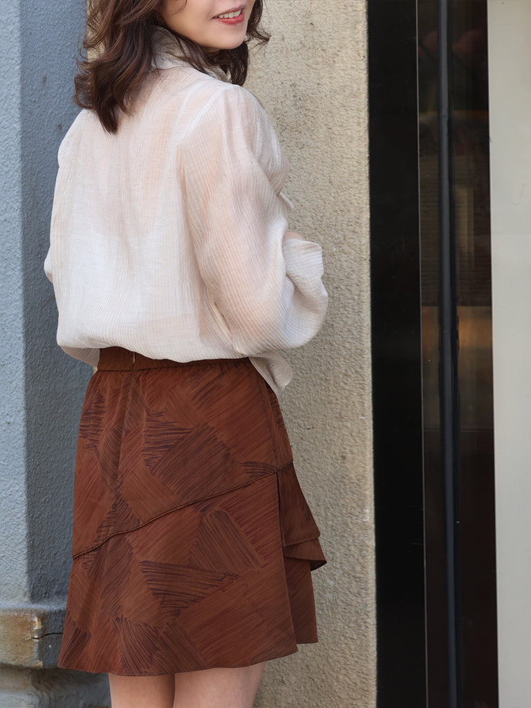 Earthy Brushstroke Tiered Ruffle Elastic Waist Short Skirt