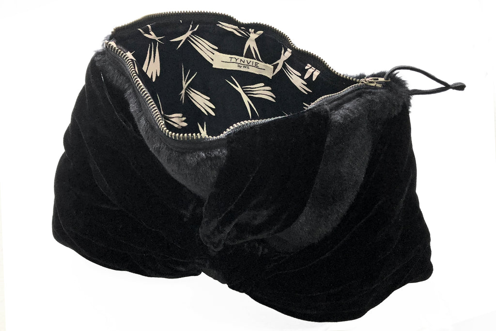 Last Chance! Black Furry Velvety Black Bow Pouch