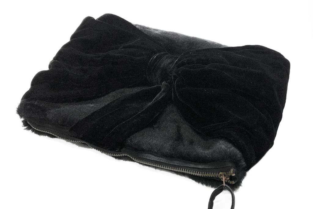 Last Chance! Black Furry Velvety Black Bow Pouch
