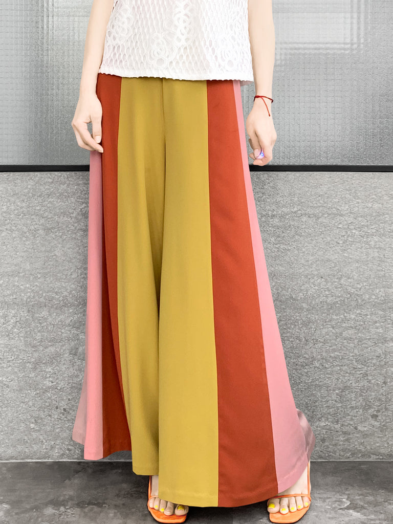 驚喜促銷!扇貝腰拼色寬褲