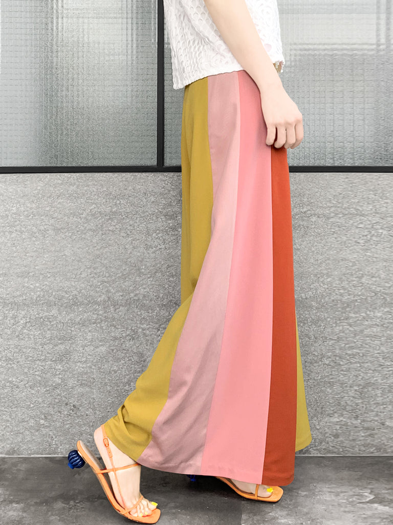 驚喜促銷!扇貝腰拼色寬褲