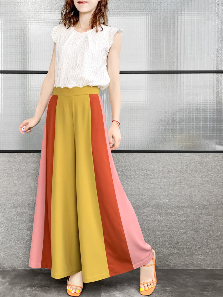 驚喜促銷!扇貝腰拼色寬褲
