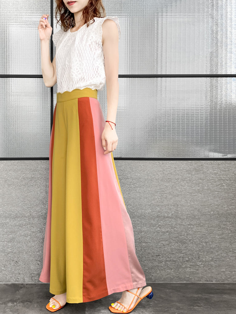驚喜促銷!扇貝腰拼色寬褲