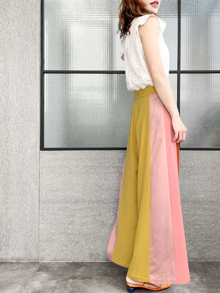 驚喜促銷!扇貝腰拼色寬褲