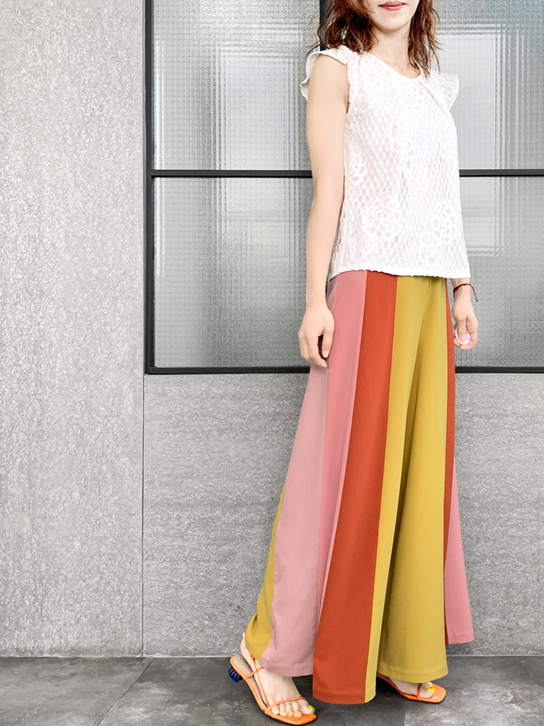 驚喜促銷!扇貝腰拼色寬褲