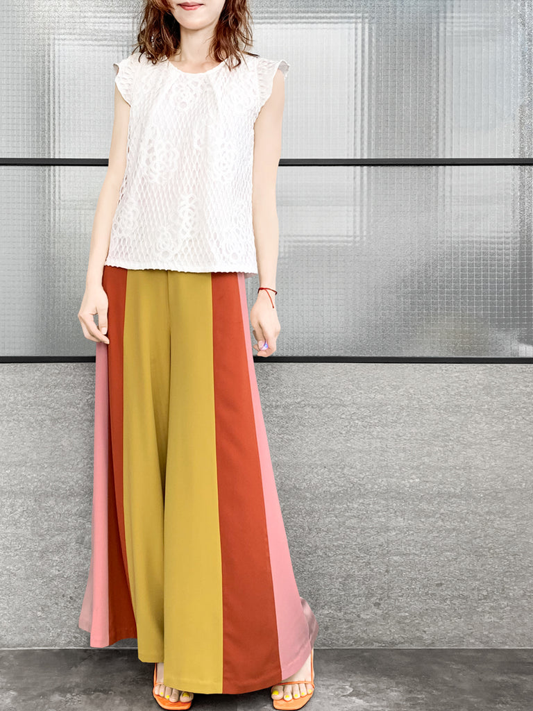 驚喜促銷!扇貝腰拼色寬褲