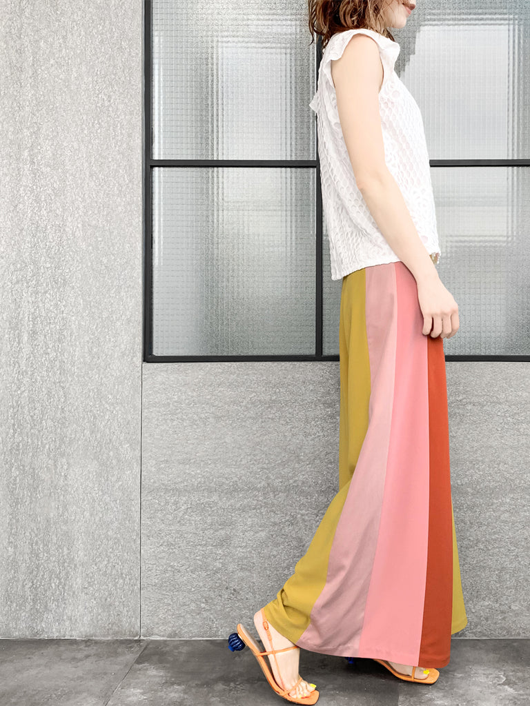 驚喜促銷!扇貝腰拼色寬褲