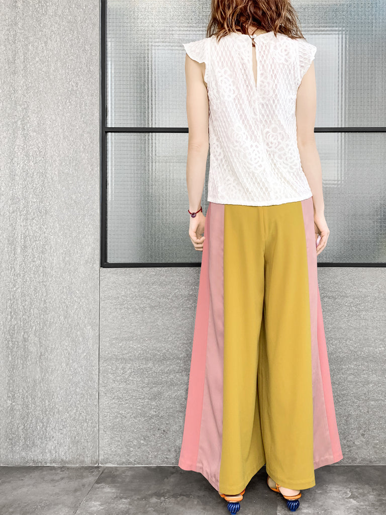 驚喜促銷!扇貝腰拼色寬褲