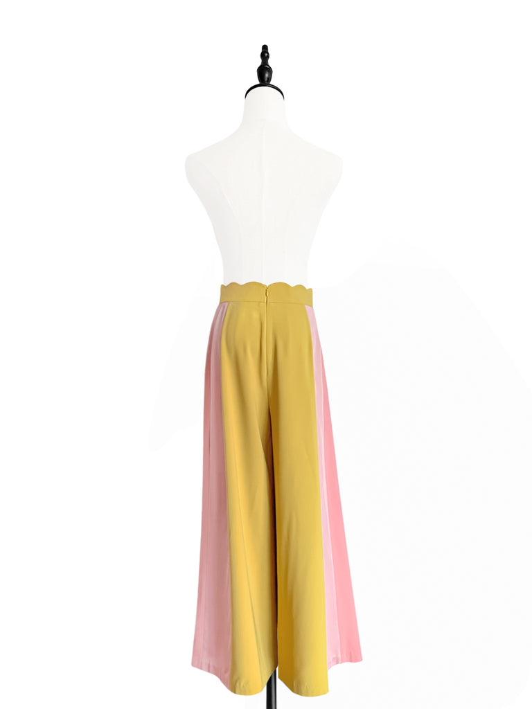 驚喜促銷!扇貝腰拼色寬褲