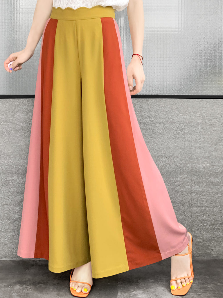 驚喜促銷!扇貝腰拼色寬褲