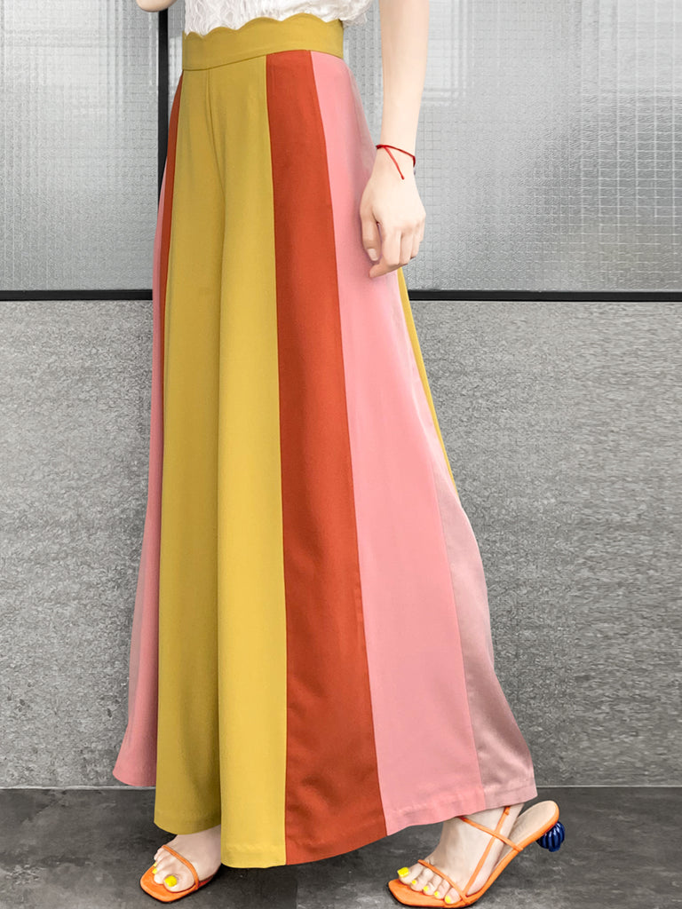 驚喜促銷!扇貝腰拼色寬褲