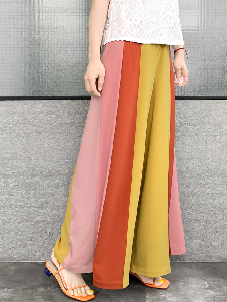 驚喜促銷!扇貝腰拼色寬褲