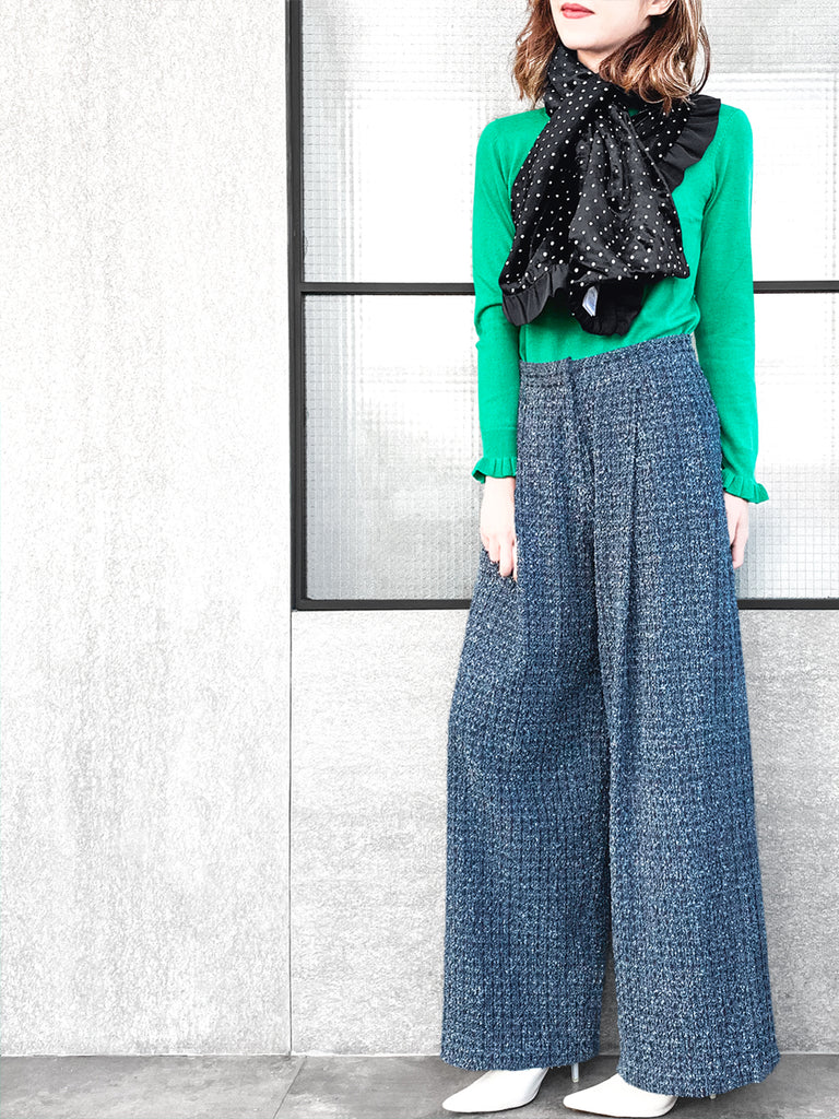 Surprise Sale! Reversible Velvet Dots & Embossed Houndstooth Ruffle Trim Pull Through Scarf