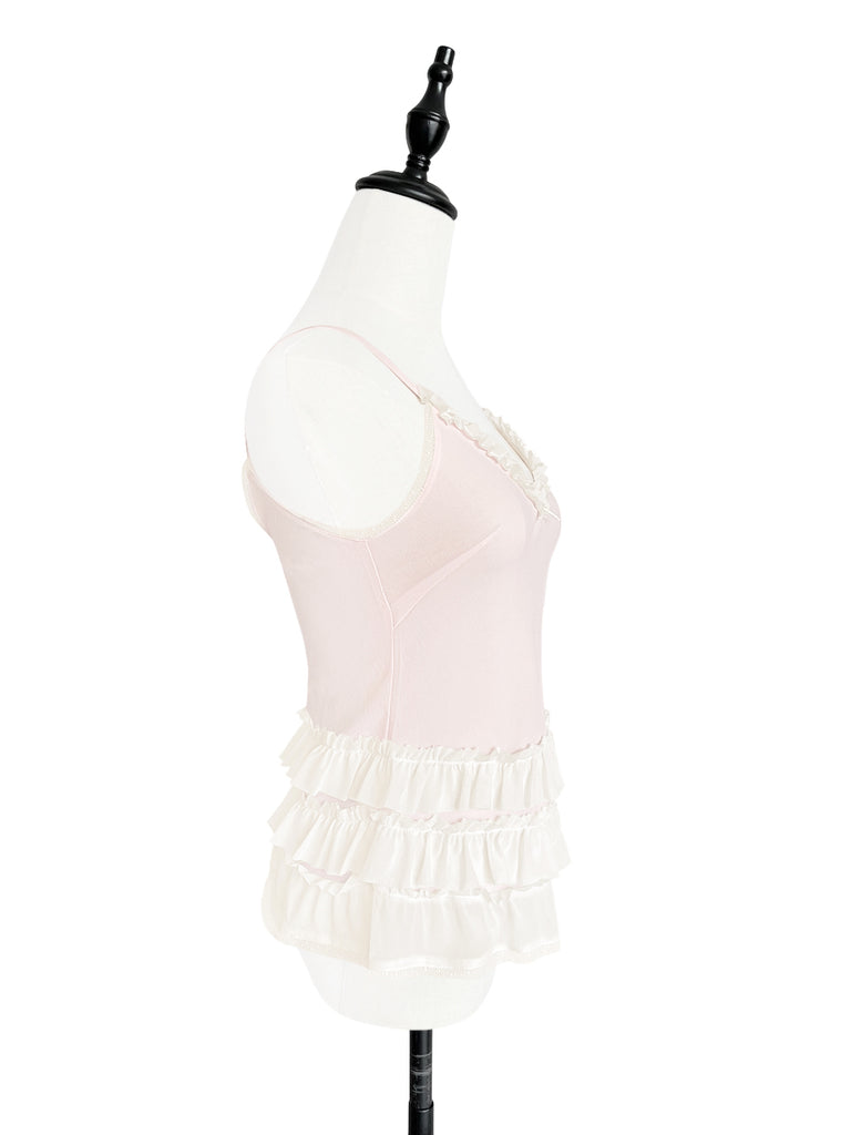 Last Chance! Light Pink Strappy Ruffle Camisole Silk Top