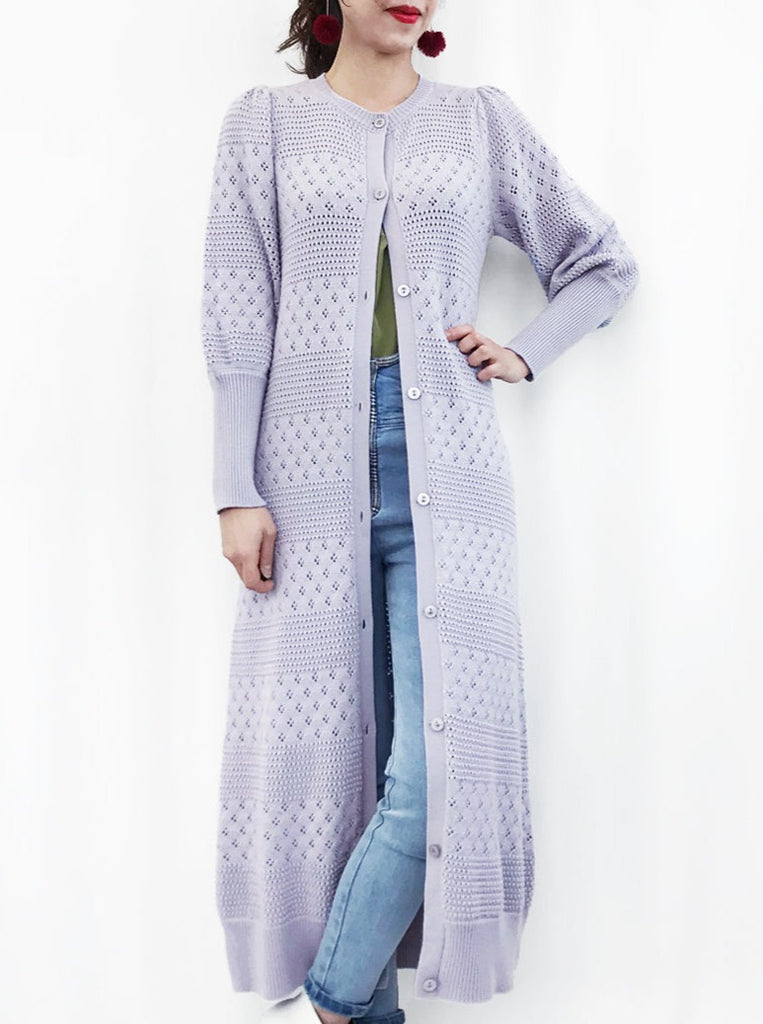 Final Sale! Lilac Mixed Stitches Cashmere Blended Longline Cardigan