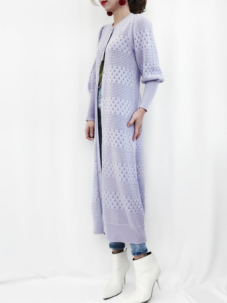 Final Sale! Lilac Mixed Stitches Cashmere Blended Longline Cardigan