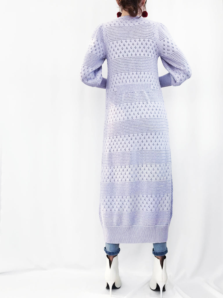 Final Sale! Lilac Mixed Stitches Cashmere Blended Longline Cardigan