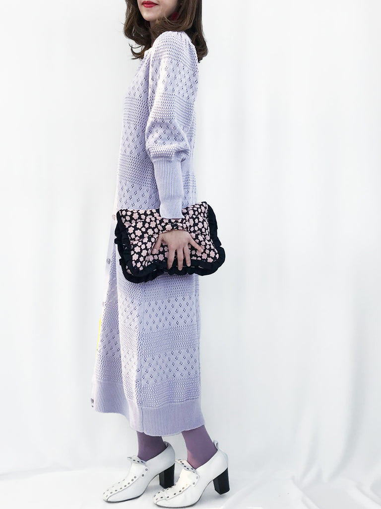 Final Sale! Lilac Mixed Stitches Cashmere Blended Longline Cardigan