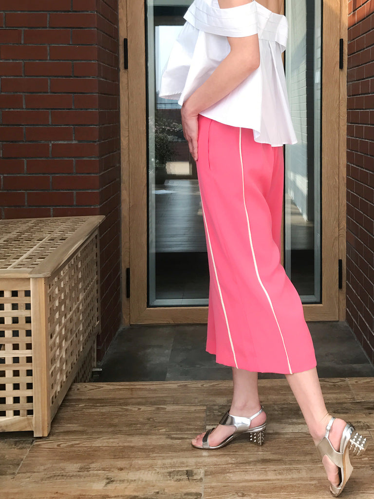 Pinky-Day! Edge Piping Cropped Pink Trousers
