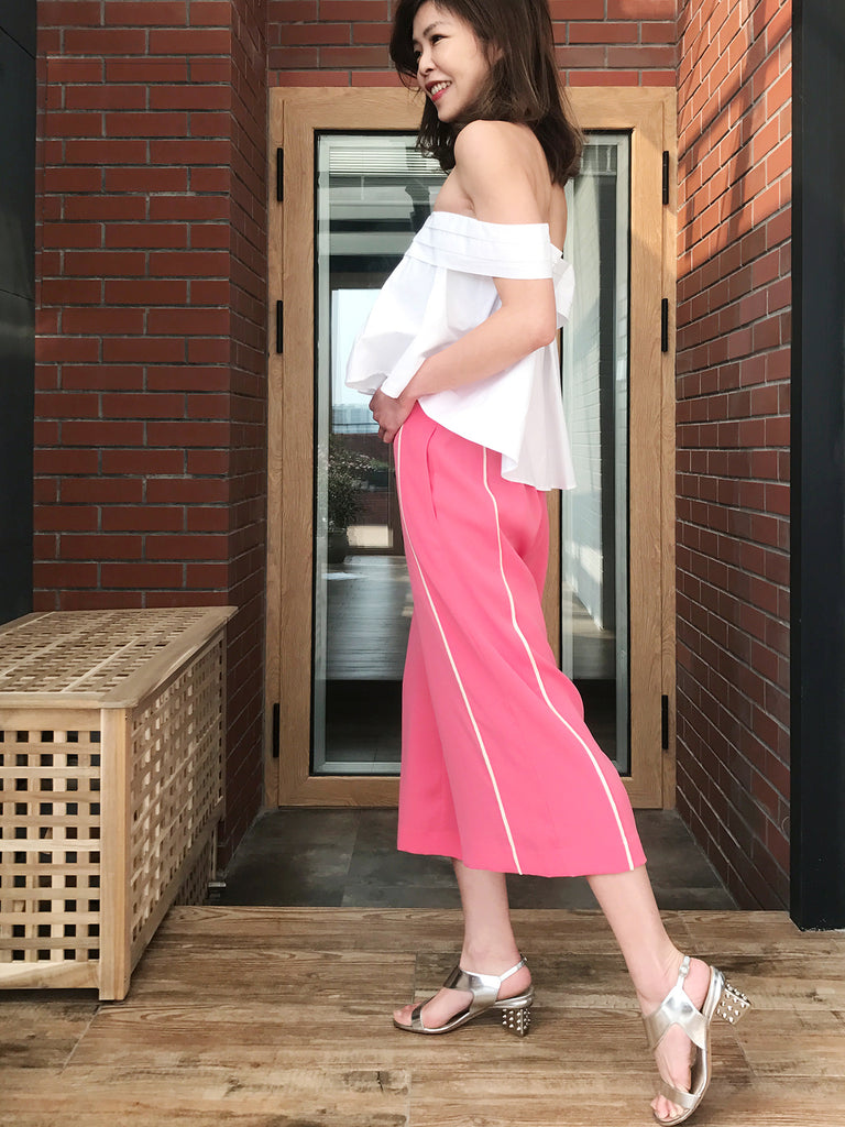 Pinky-Day! Edge Piping Cropped Pink Trousers