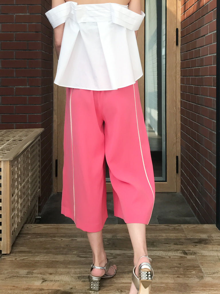 Pinky-Day! Edge Piping Cropped Pink Trousers