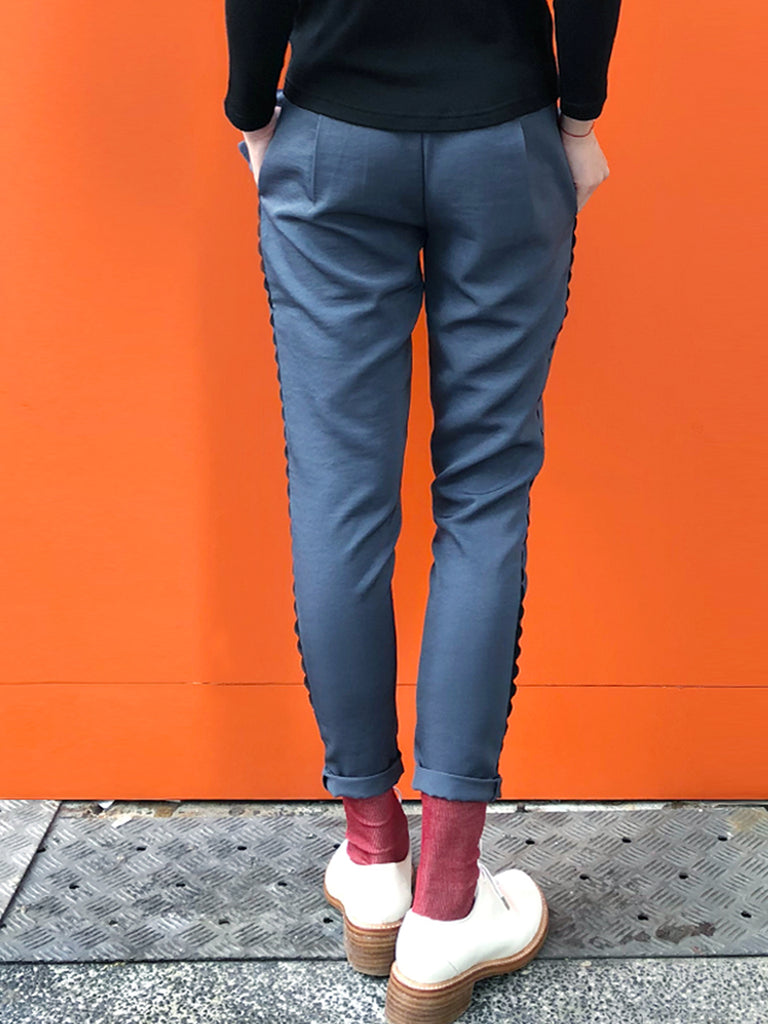 SPECIAL! Charcoal Ruffle Pocket Scallop Side Trim Trousers