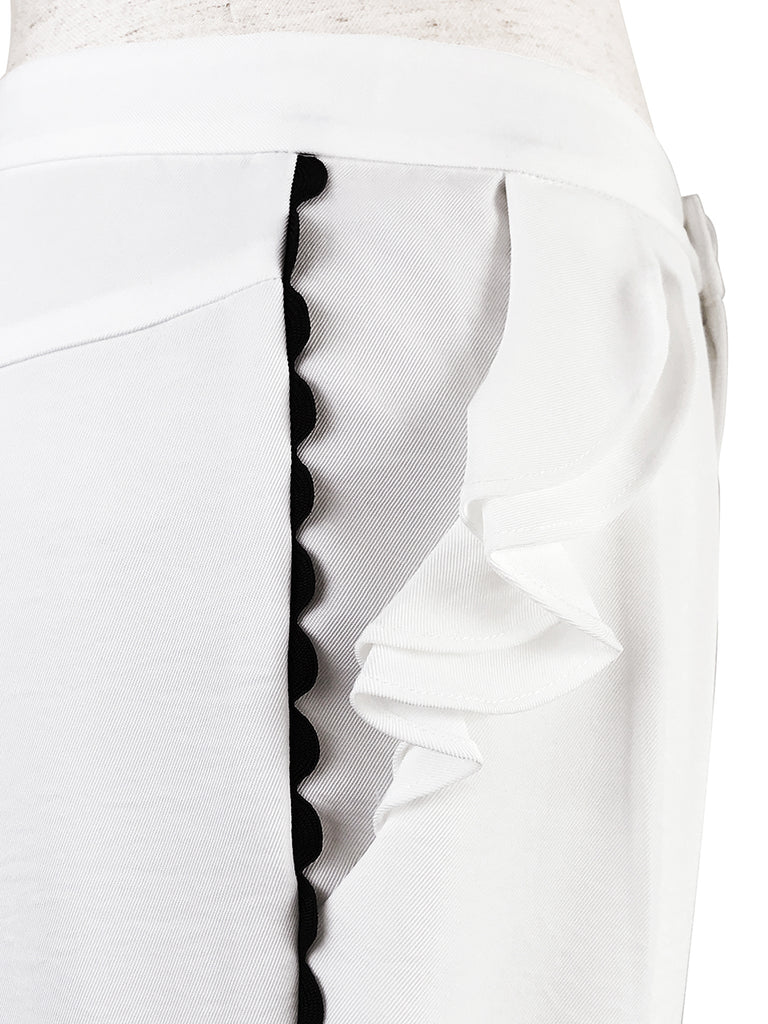 SPECIAL! White Ruffle Pocket Scallop Side Trim Trousers