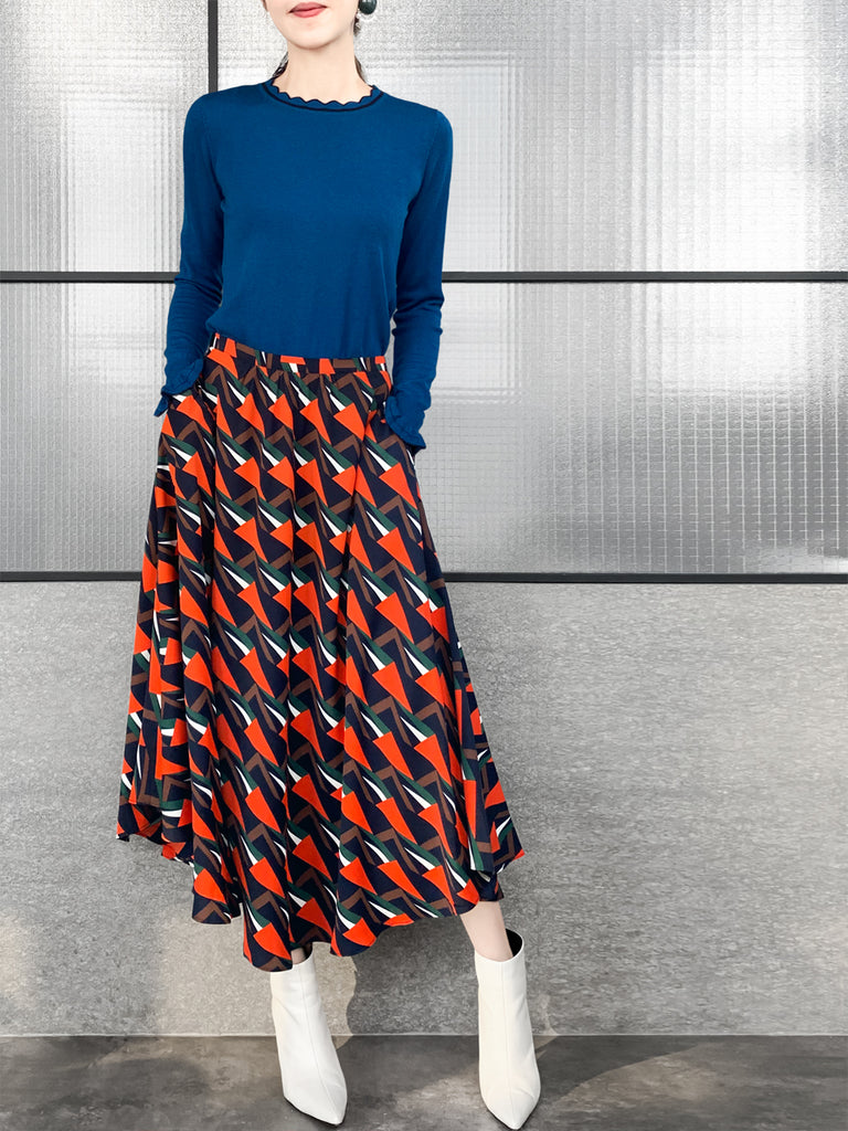 驚喜促銷!藍色扇貝領撞色飾邊羊絨羊毛混紡毛衣