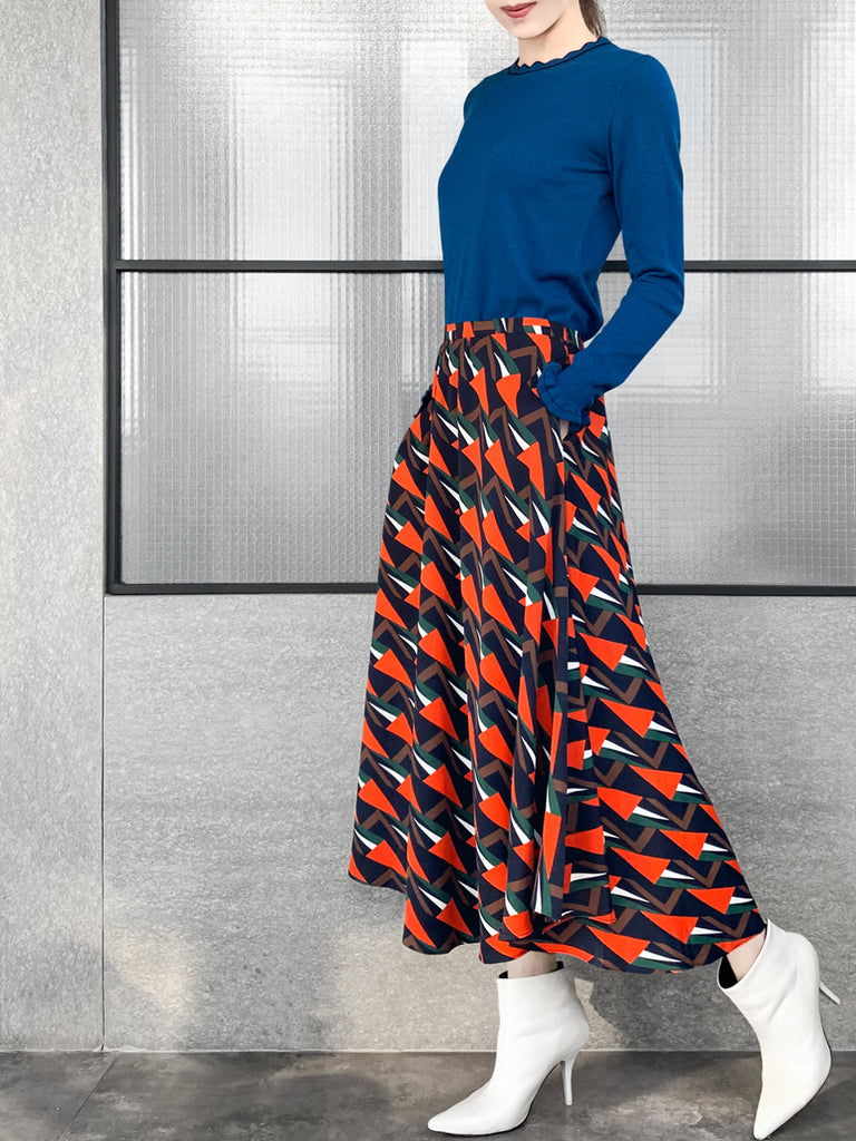 驚喜促銷!藍色扇貝領撞色飾邊羊絨羊毛混紡毛衣