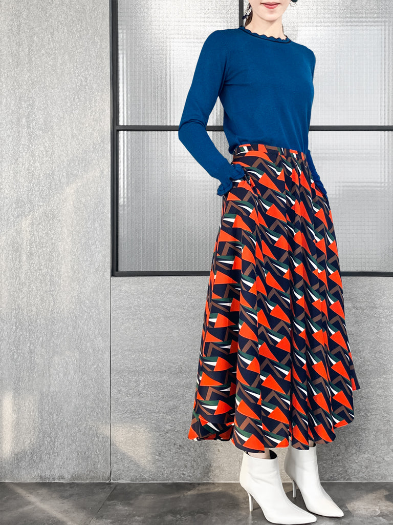 驚喜促銷!藍色扇貝領撞色飾邊羊絨羊毛混紡毛衣