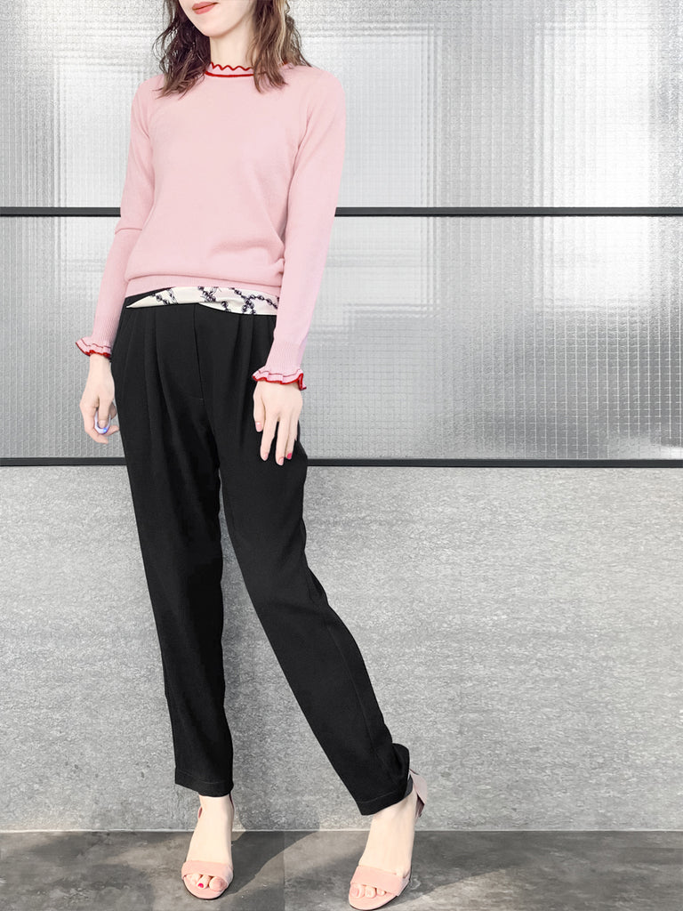 最後的機會! Pinky 扇貝領撞色飾邊羊絨羊毛混紡毛衣