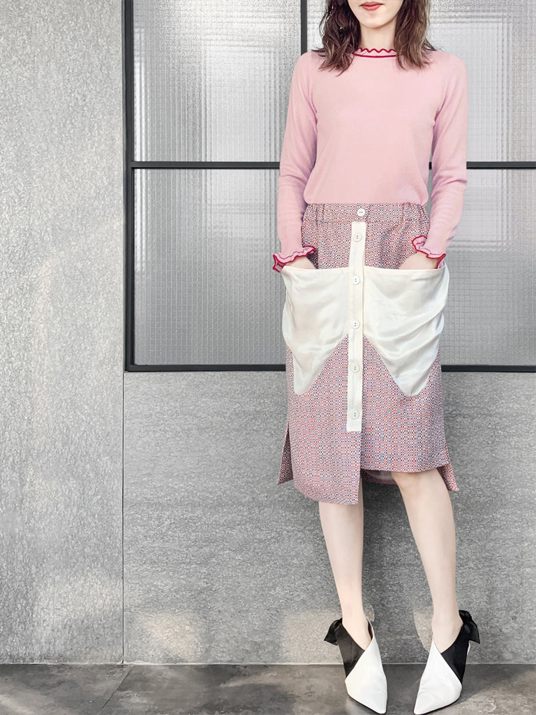 最後的機會! Pinky 扇貝領撞色飾邊羊絨羊毛混紡毛衣