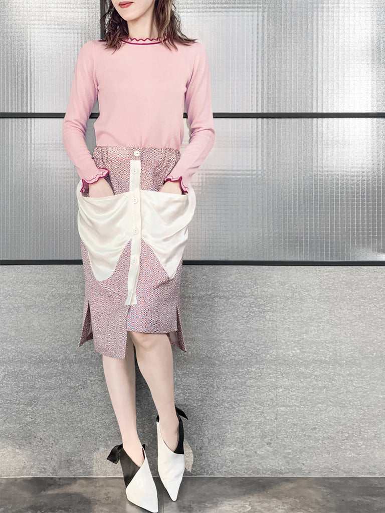 最後的機會! Pinky 扇貝領撞色飾邊羊絨羊毛混紡毛衣