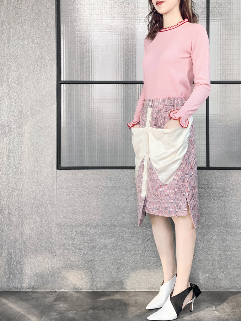 最後的機會! Pinky 扇貝領撞色飾邊羊絨羊毛混紡毛衣