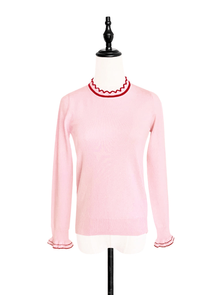 最後的機會! Pinky 扇貝領撞色飾邊羊絨羊毛混紡毛衣