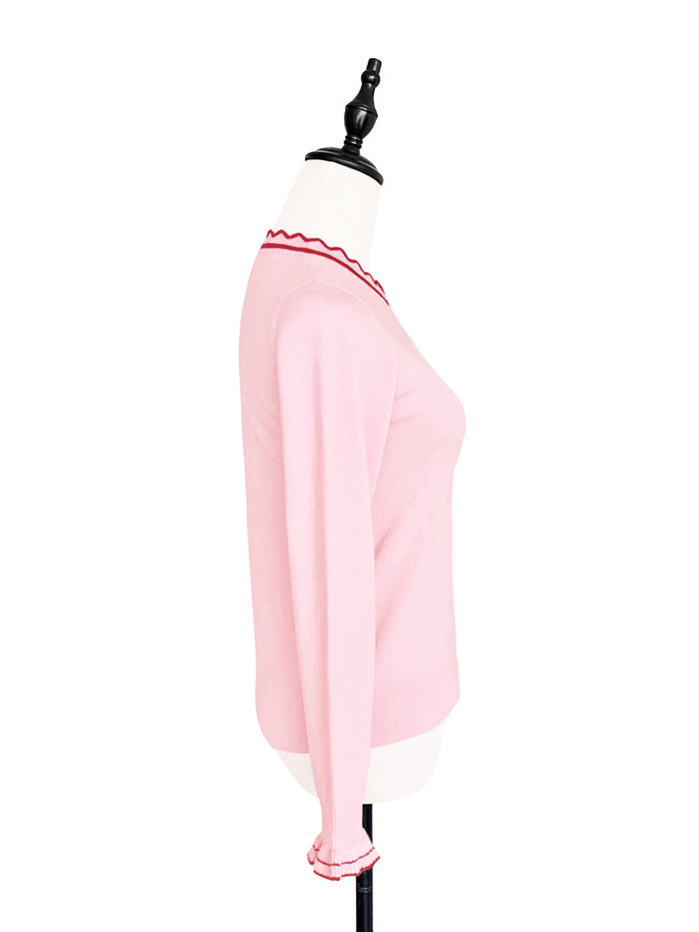 最後的機會! Pinky 扇貝領撞色飾邊羊絨羊毛混紡毛衣