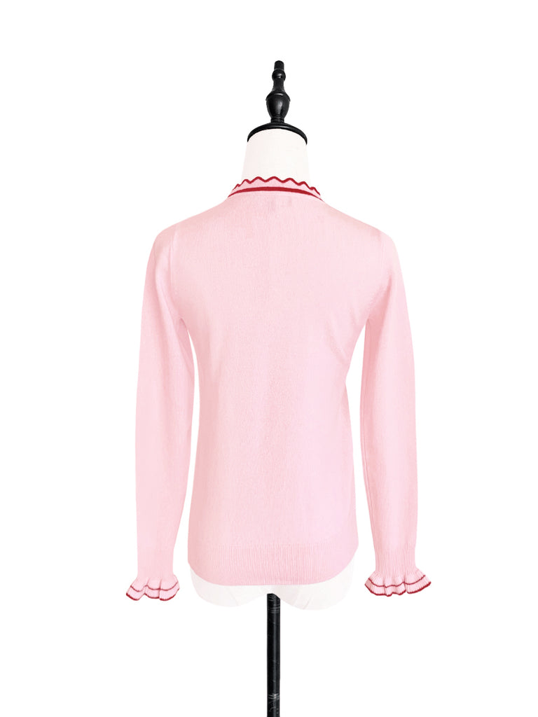 最後的機會! Pinky 扇貝領撞色飾邊羊絨羊毛混紡毛衣