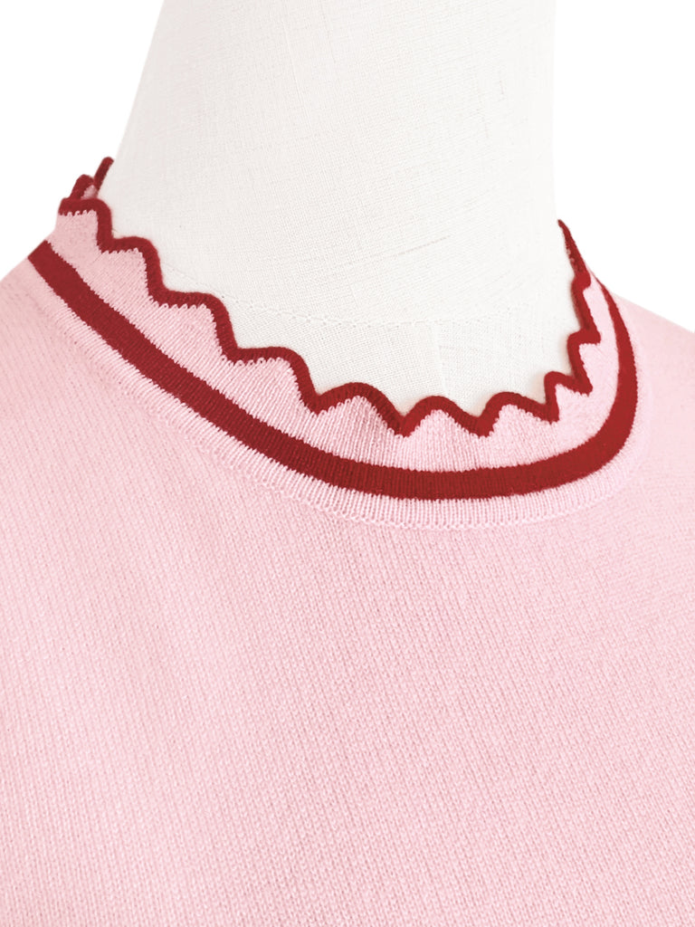 最後的機會! Pinky 扇貝領撞色飾邊羊絨羊毛混紡毛衣