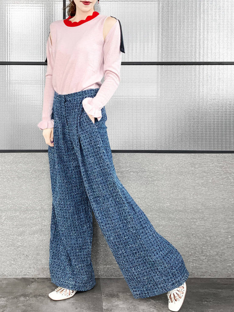 驚喜促銷! Pinky 拼色扇貝領挖肩羊絨混紡毛衣