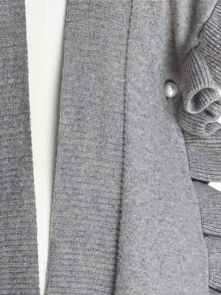 Grey Marl Pleated Frills Wool & Cashmere Ruana - Scarf
