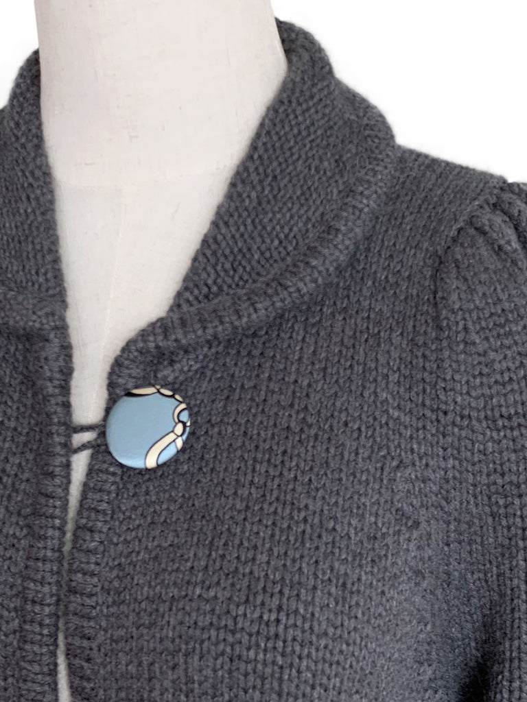 驚喜促銷!灰色羊毛和羊絨荷葉邊開衩長版開襟衫